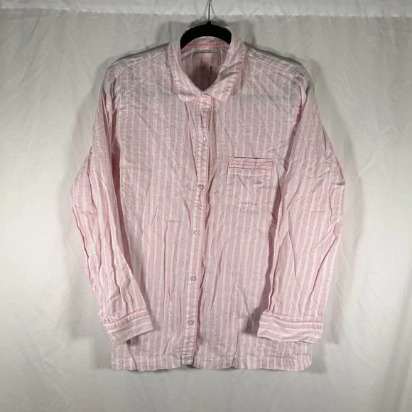 Victoria Secret Top Women's Medium Pink Striped Button Up Long Sleeve - Picture 1 of 9